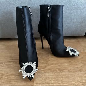Identita Aura Black Satin Bootie with Crystal Detail Size 36